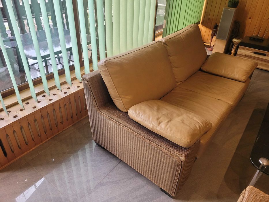 Dwie Kanapy Lloyd Loom 3 osobowa 2 osobowa skóra .