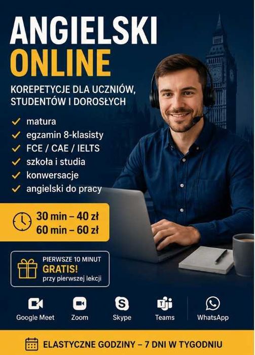Korepetycje z angielskiego online | matura, szkoła, praca, studia