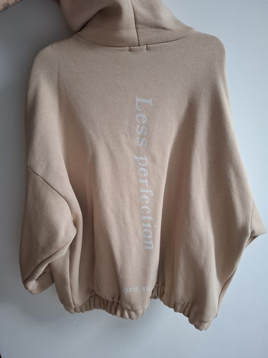 Bluza damska z kapturem oversize beżow ocieplana z misiem Me Gusta UNI