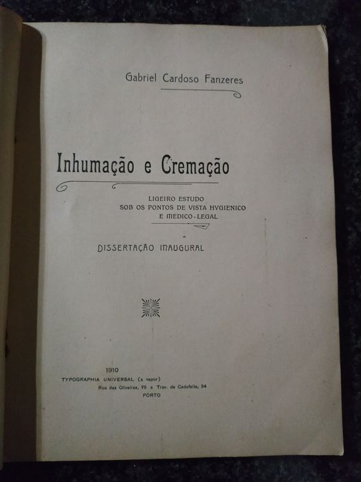 Livro Inhumaçao e Cremação de 1910