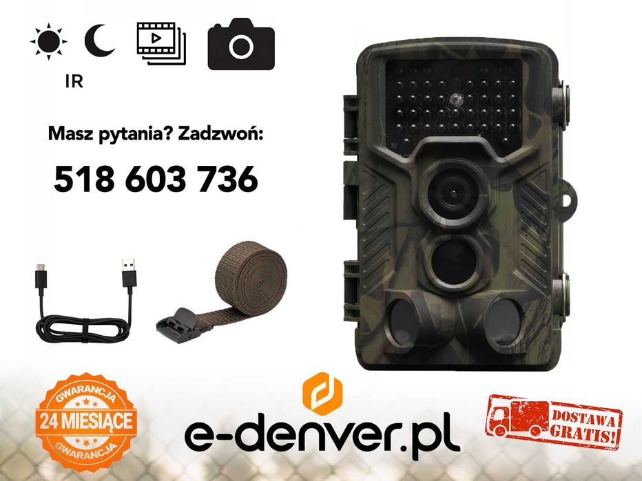 Fotopułapka Denver WCT-8010 Filmy 2K FullHD 8MP Zdjęcia 24 MP Menu PL