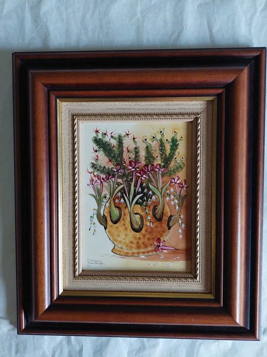 Pintura em placa de porcelana tecnica alto fogo