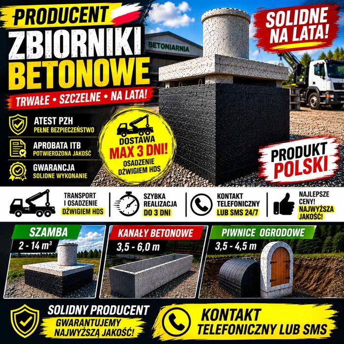 ZBIORNIK betonowy 12m3 na gnojówkę deszczówkę SZAMBO szamba betonowe kanały KANAŁY piwnica ziemianka