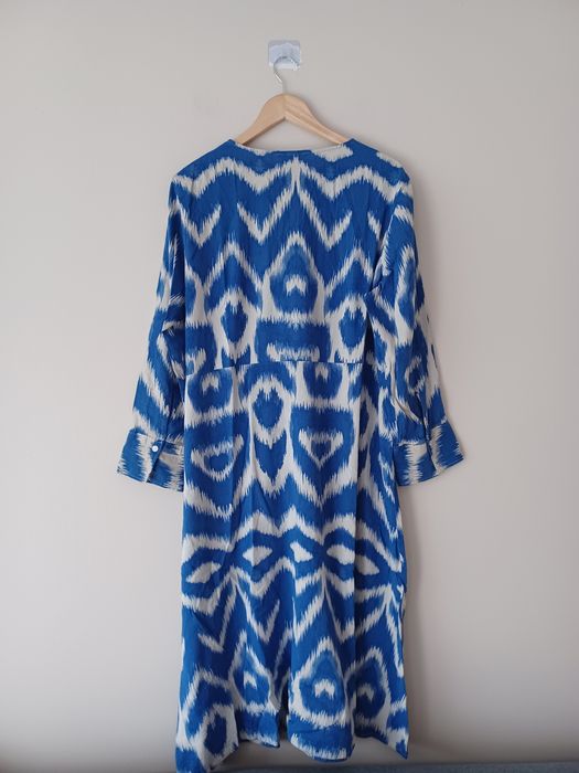 Sukienka midi boho casual L niebieska we wzory H&M