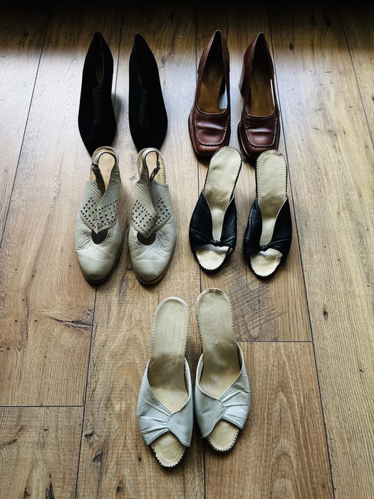 Damskie pantofle skórzane 5 par na obcasie koturnie 38 39 40