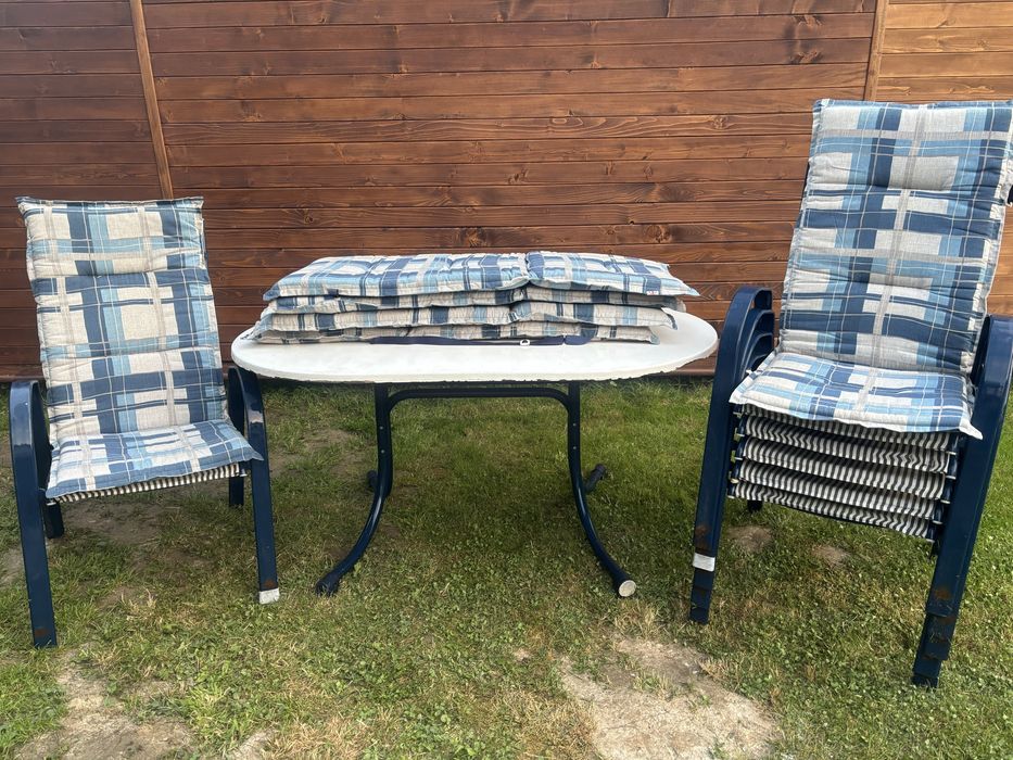 komplet : stół owalny 145x94 + krzesła 6 szt  niebieski + poduszki