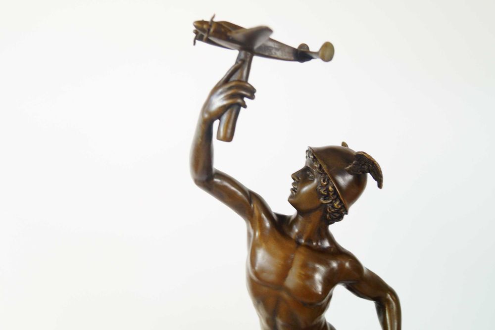 Figura z brązu rzeźba Hermes Merkury z samolotem Patron Biznes
