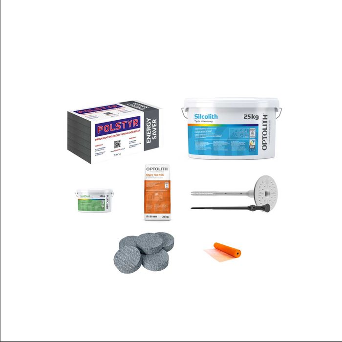 Styropian grafitowy 15 cm klej siatka tynk silikonowy kołki na 100 m2