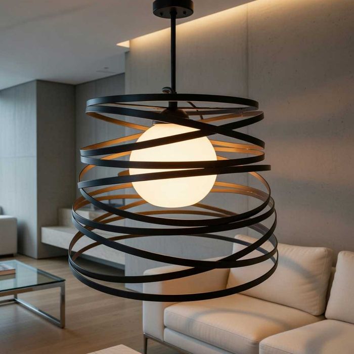 Candeeiro Suspenso Moderno – Aros Circulares em Metal Preto