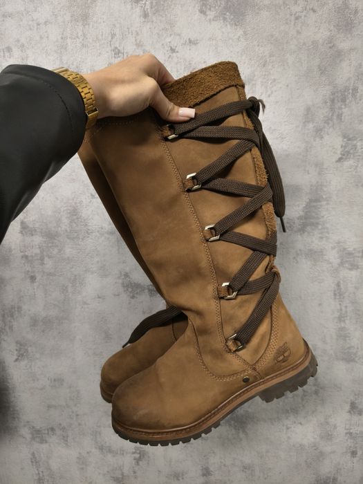 Wysokie skórzane kozaki TIMBERLAND Lace-Back – Miodowe / Nubuk / Premium
