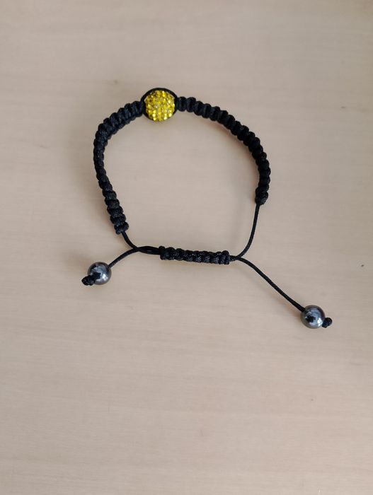 Bransoletka kulka z cyrkoniami, sznurek unisex