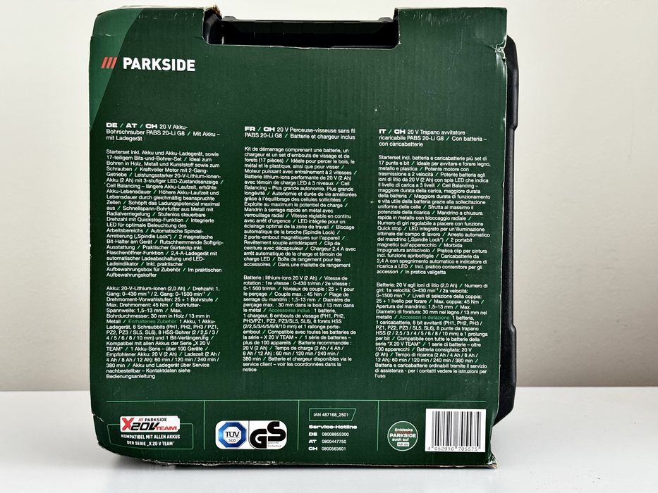 акумуляторний дриль-шуруповерт Parkside PABS 20-Li G8