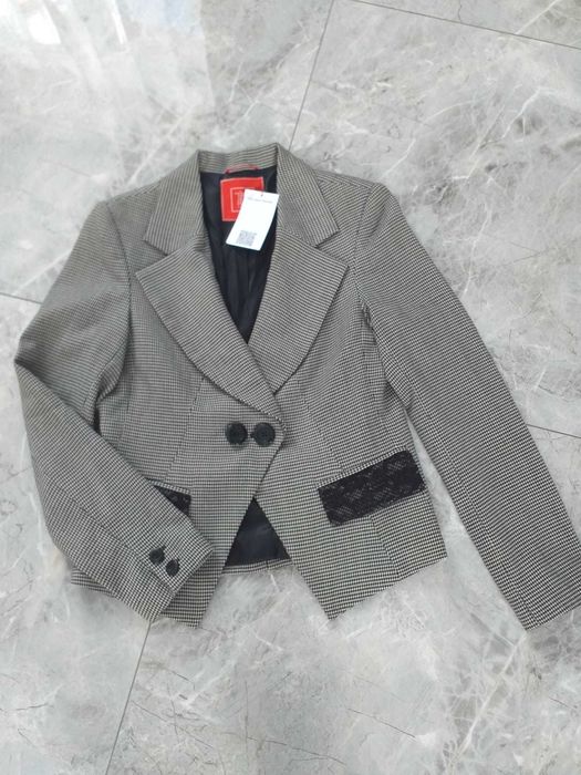 szara elegancka damska marynarka świąteczna vintage klasyczna S