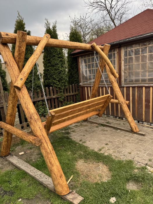 Śliczna Huśtawka ogrodowa tarasowa drewniana