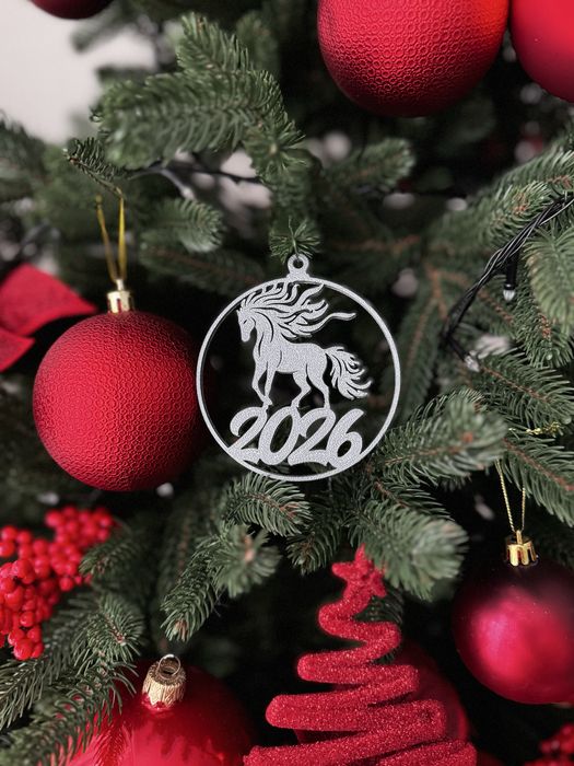 Новорічний декор -  прикраса на ялинку - «Вогняний золотий кінь 2026»