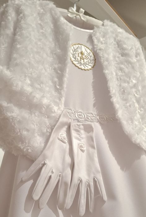 *Impressja* cudna sukienka alba komunijna bolerko rękawiczki halka 140