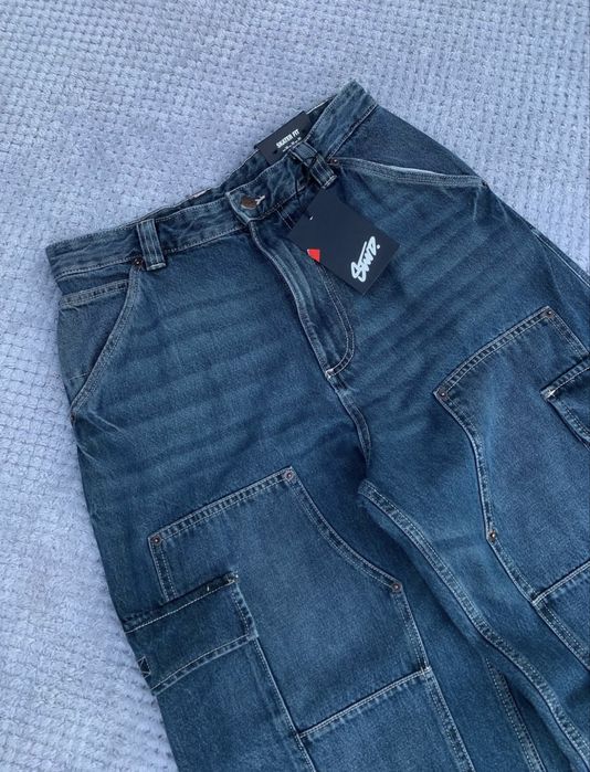 Pull & Bear Skater Fit Cargo Pants Blue плотні карго штани скейтерські