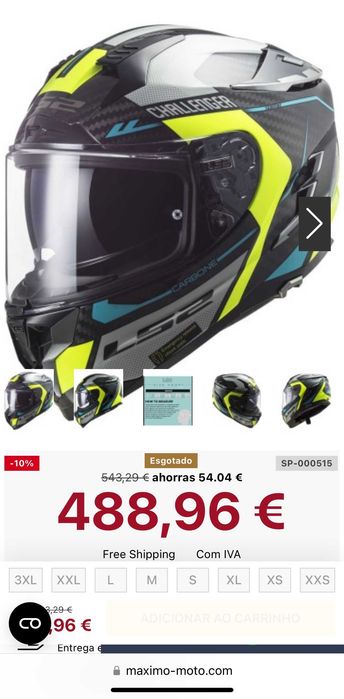 Capacete NOVO Carbono Total LS2 Challenger (50% DESCONTO) Tamanho XXS