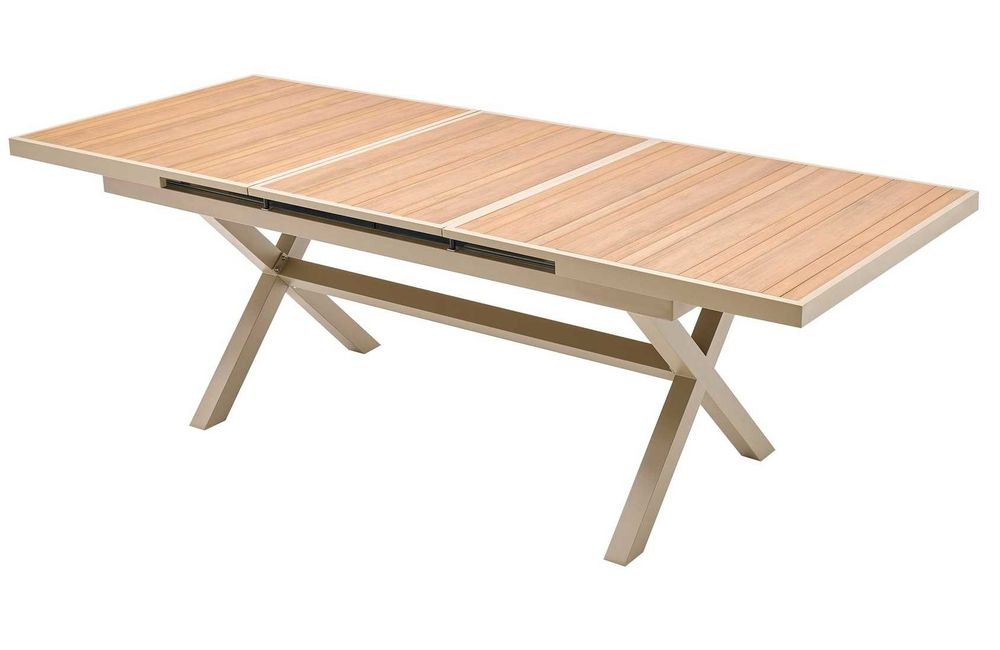 Meble Ogrodowe w Kolorze Beżowym Stół 180-240 Rozkładany Max 180/240 cm + 8 krzeseł
