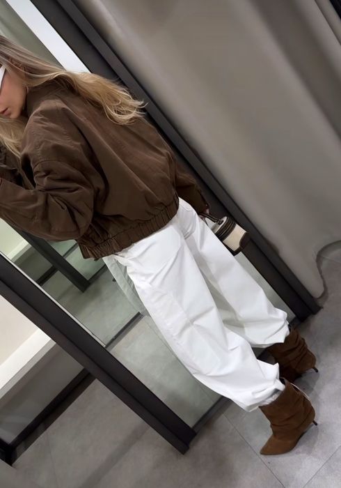 Zara kurtka bomberka brązowa s 36 bawełna