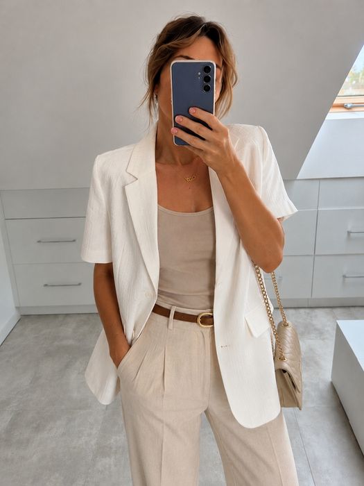 Elegancka marynarka ecru z krótkim rękawem Rene L/XL