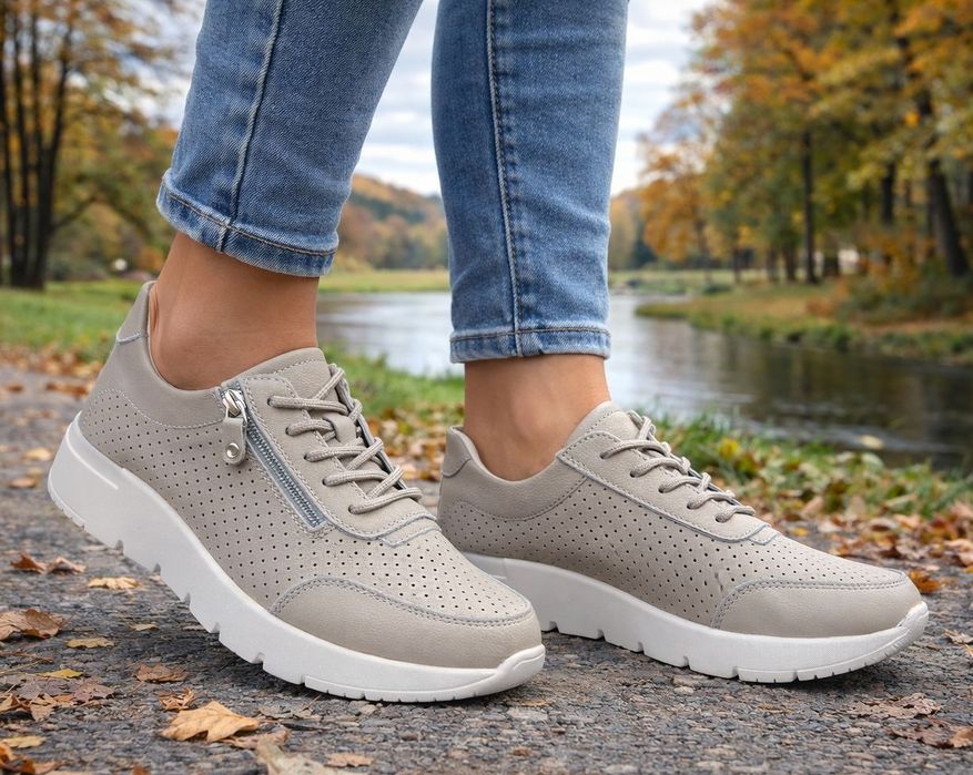 Skórzane sneakersy damskie ażurowe OC-135LZ05 GR roz40