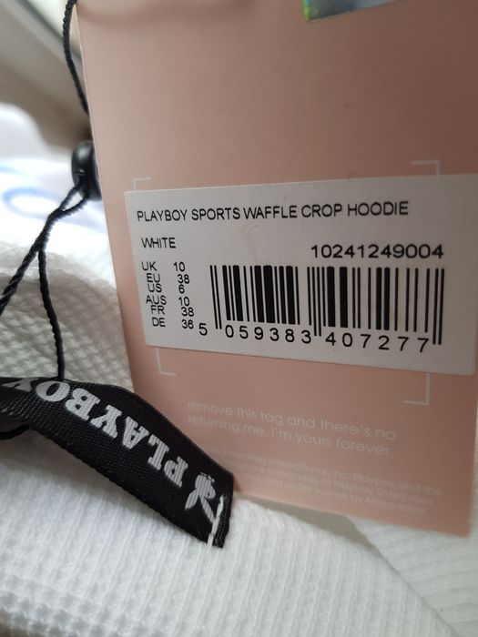 Bluza playboy M university College biała haftowana krótka crop wafelko
