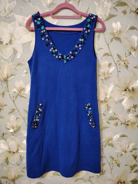 Сарафан теплый вязанный с камнями и карманами 48р