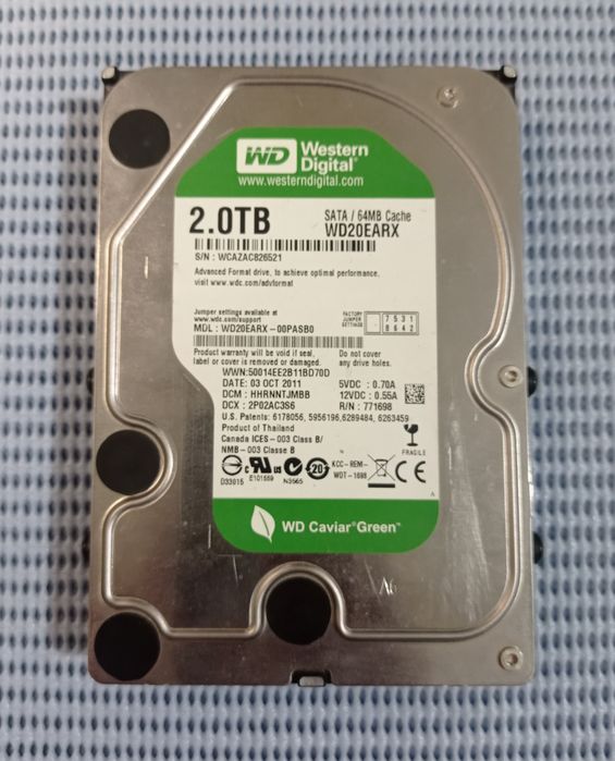 Жесткий диск Western Digital Green 2TB 5400rpm 64МB WD20EARX 3.5 SATA