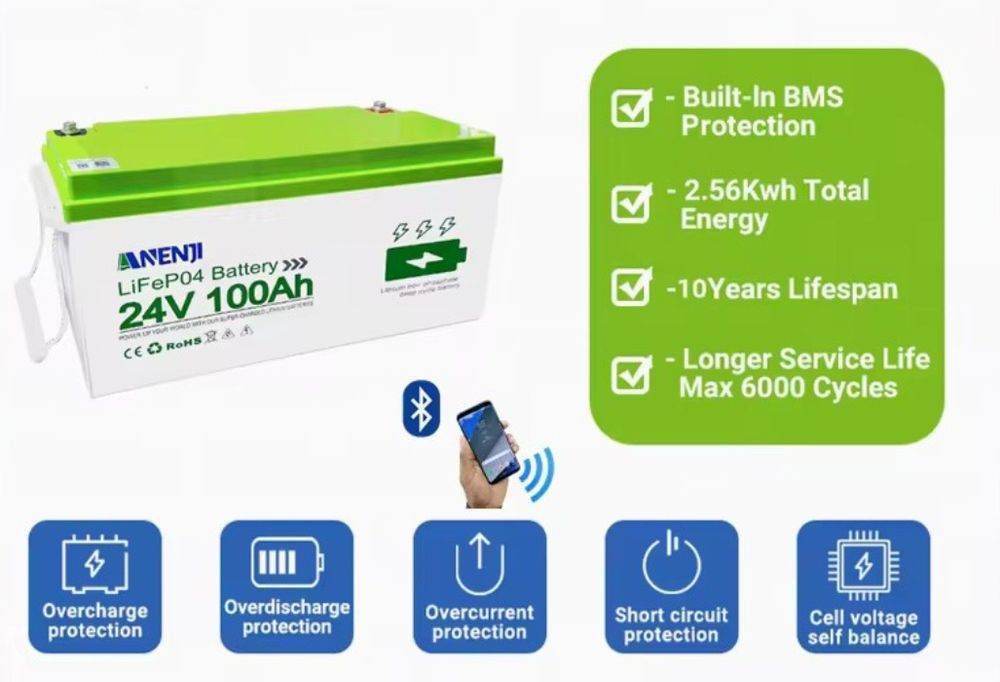 Akumulator LiFePo4 24V 100Ah BMS 100A magazyn energii bluetooth  łódź kamper ups