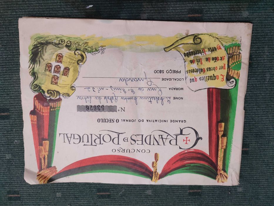 Caderneta Concurso Grandes de Portugal Jornal O Século