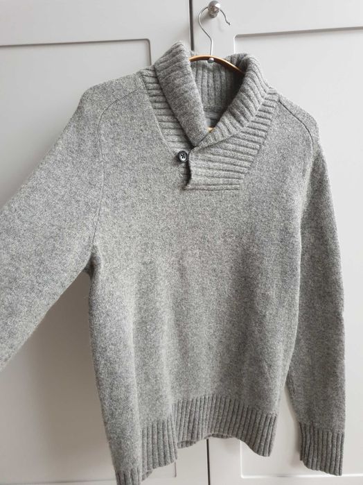 Szary wełniany sweter GAP 100% wełna lambswool S M półgolf