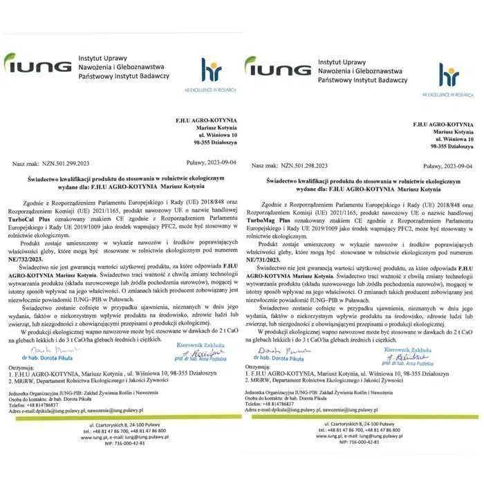 Wapno Granulowane TurboCal plus, Magnezowe TurboMag i Czarna Kreda Siarczan Wapnia.