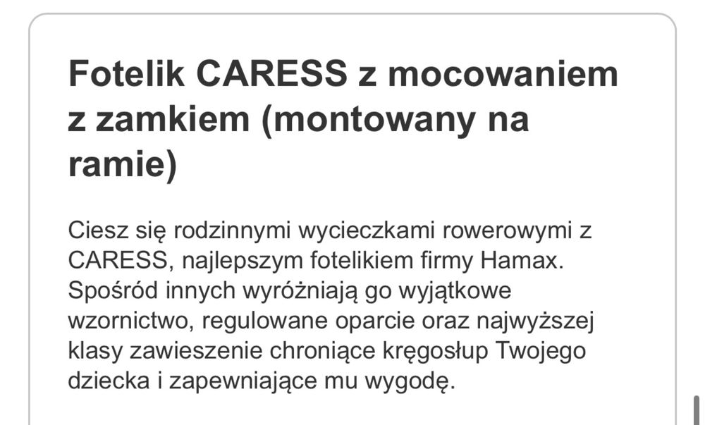 Fotelik rowerowy Hamax Caress