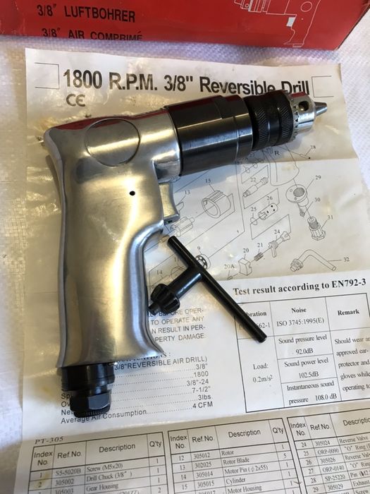 Пневмодрель 1800 об/мин (зажимной патрон)