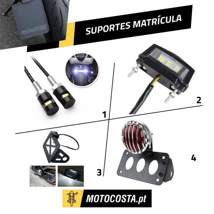 Suportes Matrícula LED - Laterais, Minimalistas - MOTOCOSTA