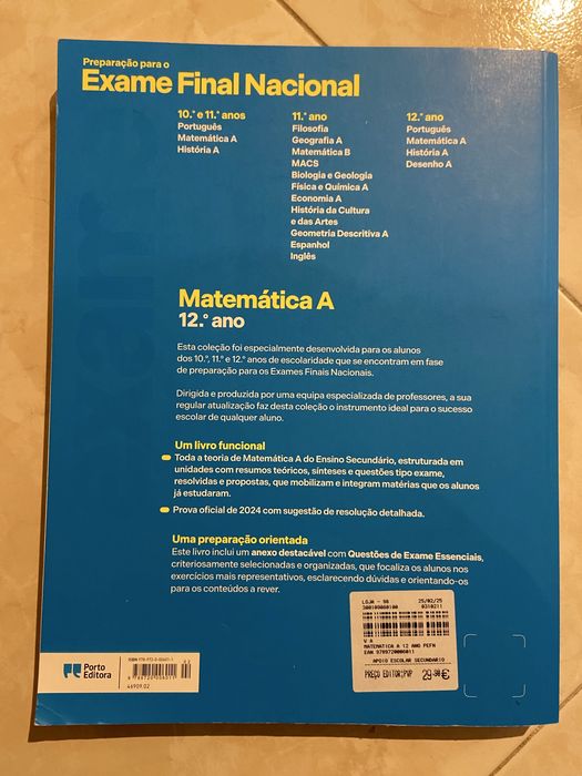 Preparação para Exame Final Nacional Matemática  A 12.°ano 2025