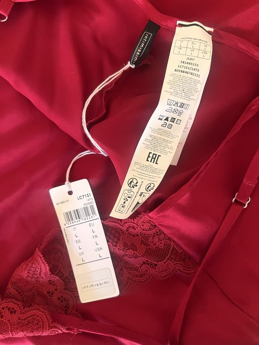 Intimissimi jedwabna halka z koronką czerwona r.L