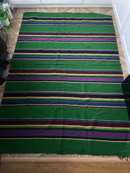 Material lowicki tkany welniany pasiak cepelia narzuta prl