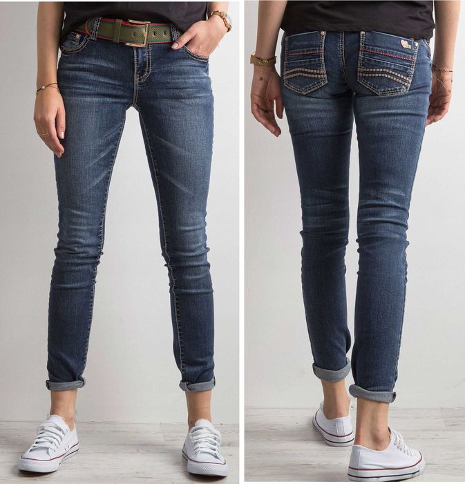 Jeansy dopasowane modne ciemne West M&M + pasek r. 30 M L