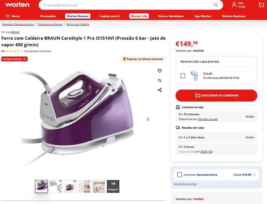 [SELADO] Ferro com Caldeira BRAUN CareStyle 1 Pro IS1514VI (Pressão 6 bar - Jato de vapor 400 g/min)