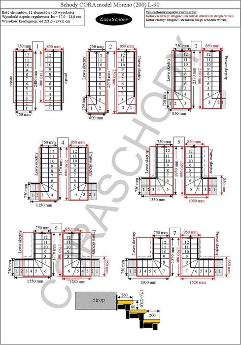 Schody Drewniane Zabiegowe DUDA Model MONTANA 200 08 L-90 12 elementów