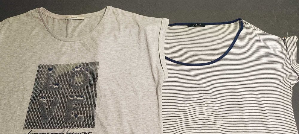 Tshirty damskie dwie sztuki 42/44 cekiny, prążki