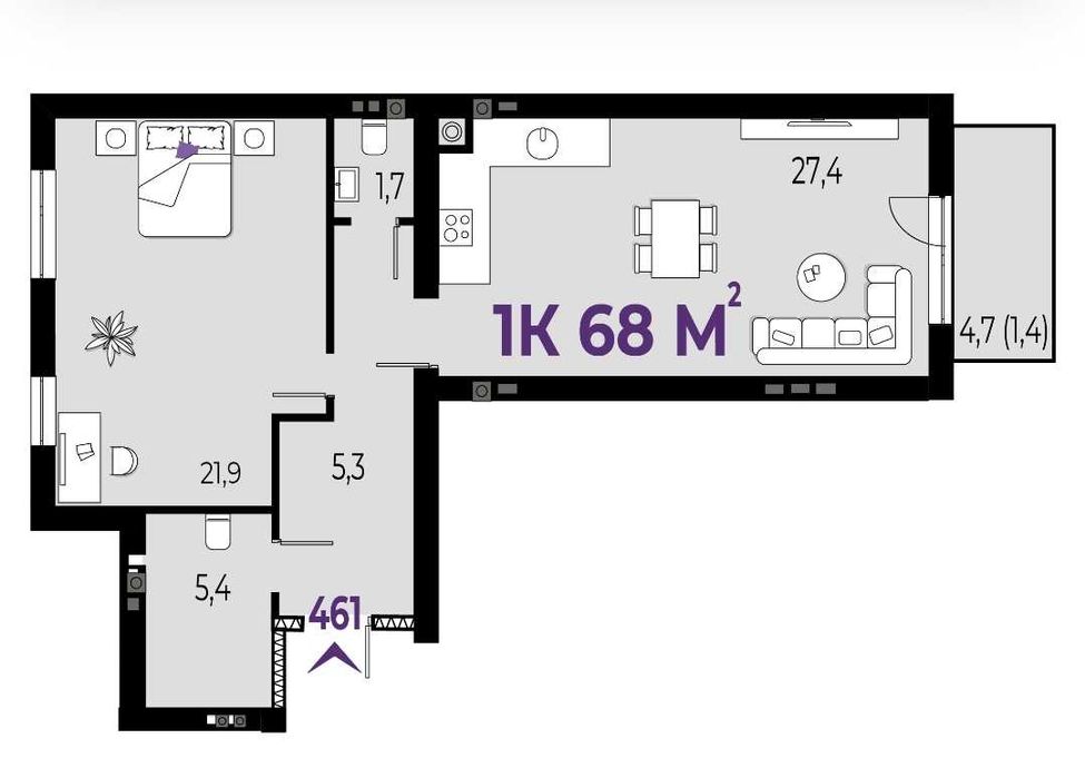 Простора 1-кімнатна квартира в ЖК WAWEL (бізнес-клас)