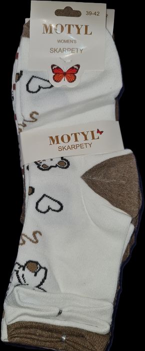 5 par skarpety damskie, rozmiar 39-42, bawełna z serduszkami i misiem