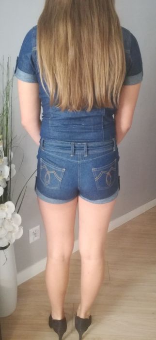 Jeansowy kombinezon jeans spodenki S 36 New Yorker
