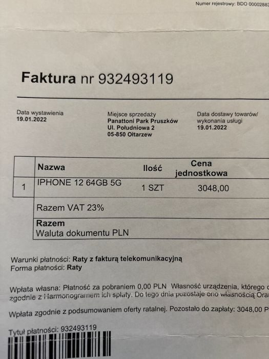 IPhone 12 128GB Midnight. Dowód zakupu. Stan jak nowy. 100%  Oryginał.