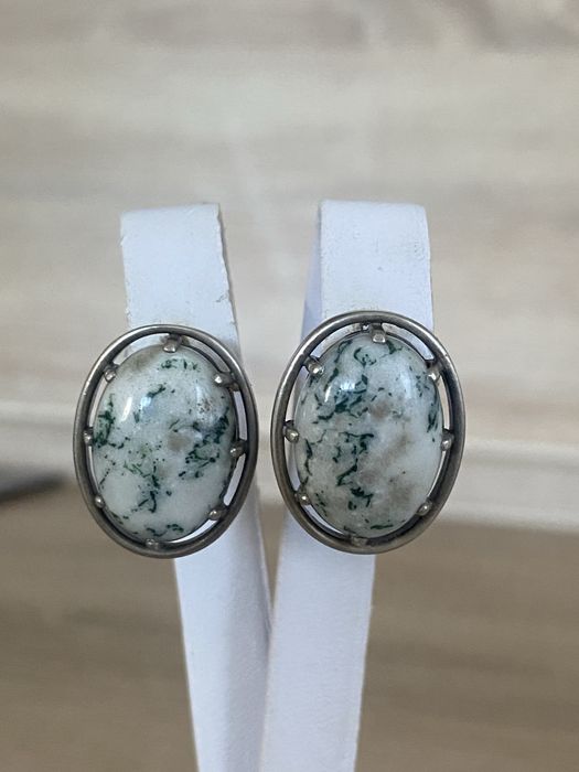 Серебряные серьги с агатом, натуральный камень .
