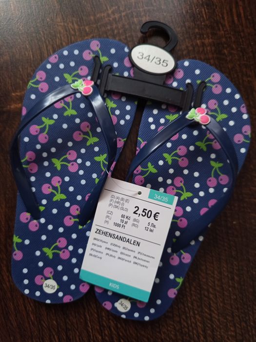 Śliczne klapki japonki dziewczęce dziecięce dla dziewczynki 34/35
