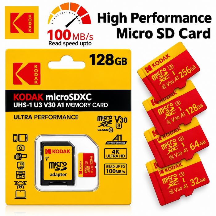 Karta pamięci KODAK 128GB MicroSD SDXC C10 V30 U3 A1 4K PREMIUM Chip Kraków Wysyłka